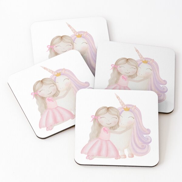 Item preview, Watercolor girl princess and unicorn best friends children illustration designed and sold by katasonovaart.
