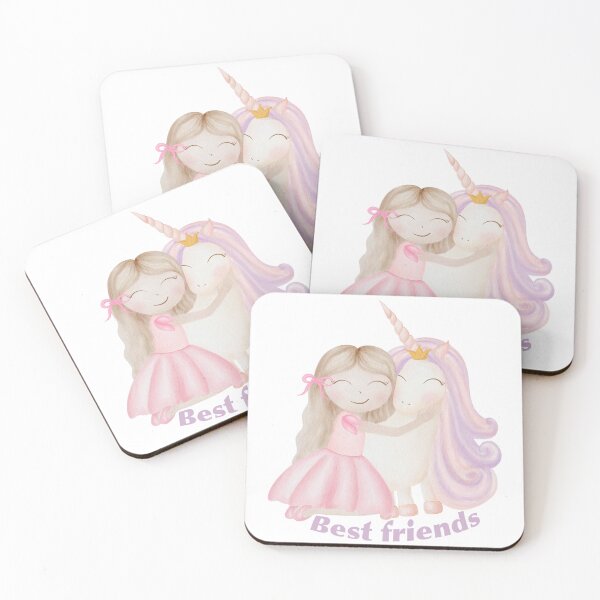 Item preview, Watercolor girl princess and unicorn best friends children illustration designed and sold by katasonovaart.
