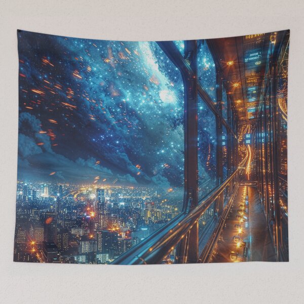 Item preview, Skybridge — Cosmic City Corridor Artwork designed and sold by QuantumDrift.