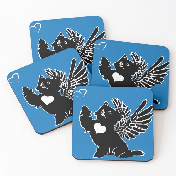 Item preview, Black Dog Angel with White Heart on Blue Background designed and sold by Digitalmyth's Designs.