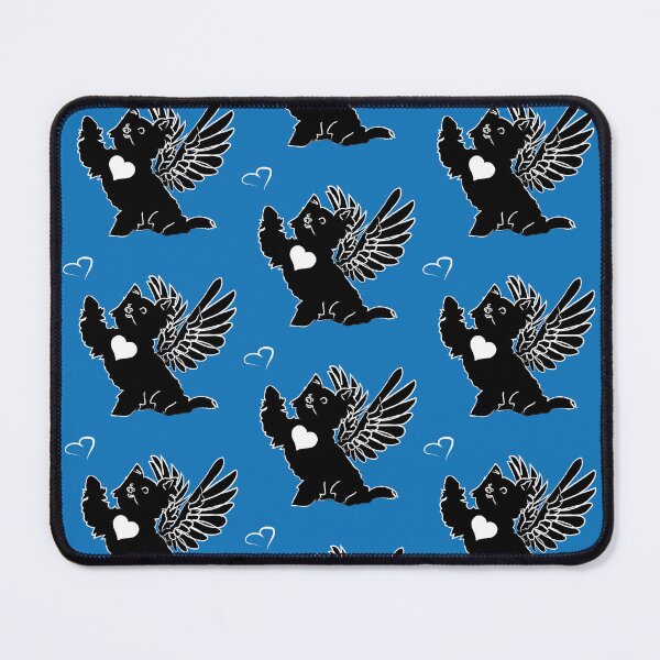 Item preview, Black Dog Angel with White Heart on Blue Background designed and sold by Digitalmyth's Designs.