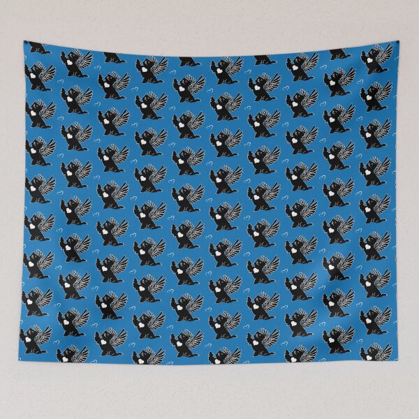 Item preview, Black Dog Angel with White Heart on Blue Background designed and sold by Digitalmyth's Designs.