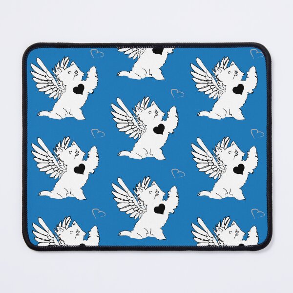 Item preview, White Dog Angel with Black Heart on Blue Background designed and sold by Digitalmyth's Designs.