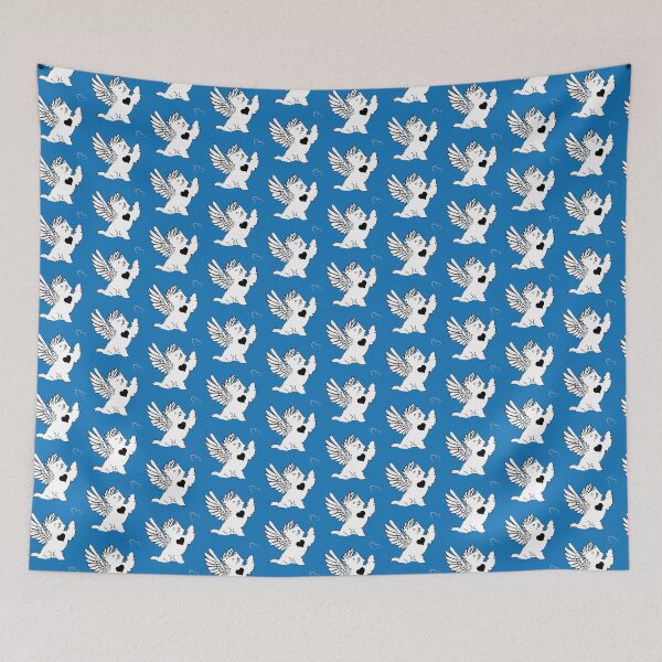 Item preview, White Dog Angel with Black Heart on Blue Background designed and sold by Digitalmyth's Designs.