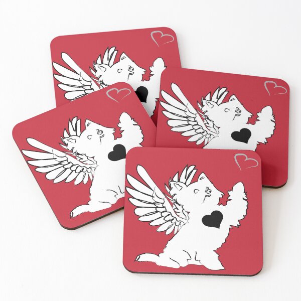 Item preview, White Dog Angel with Black Heart on Red Background designed and sold by Digitalmyth's Designs.