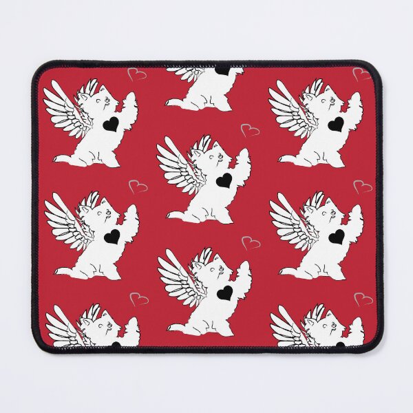 Item preview, White Dog Angel with Black Heart on Red Background designed and sold by Digitalmyth's Designs.