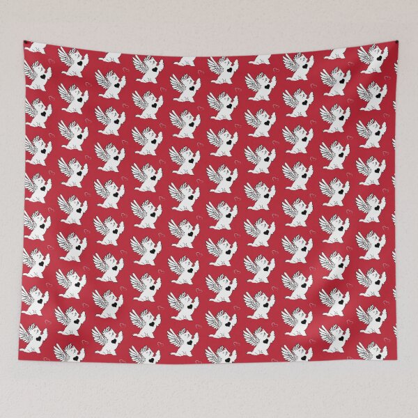 Item preview, White Dog Angel with Black Heart on Red Background designed and sold by Digitalmyth's Designs.
