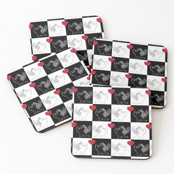 Item preview, Black & White Angel Dogs with Red Hearts on Black & White Checkered Background designed and sold by Digitalmyth's Designs.