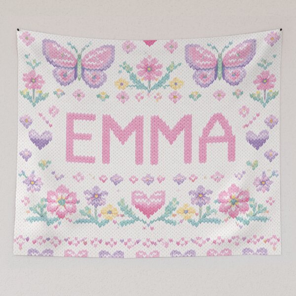 Item preview, Emma knitting design with pastel flowers and butterflies designed and sold by Mauswohn.