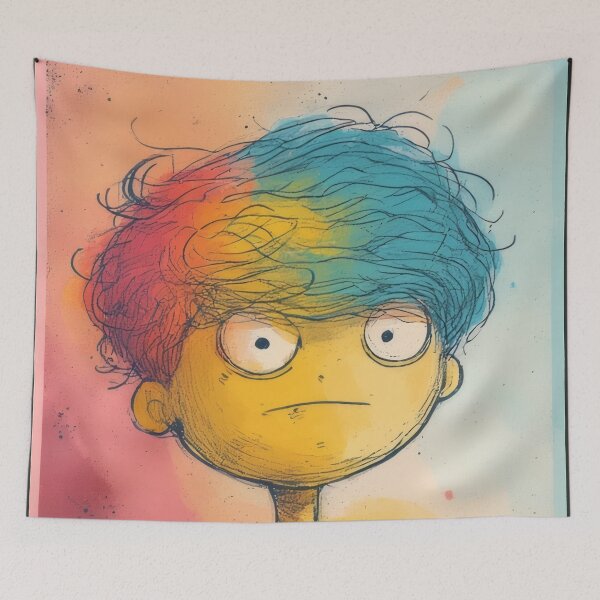 Item preview, Grumpy boy with rainbow hair illustration designed and sold by Mianku | Für das Leben.