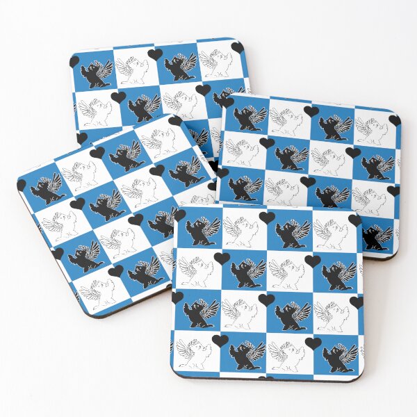 Item preview, Black & White Angel Dogs on Blue & White Checkered Background designed and sold by Digitalmyth's Designs.