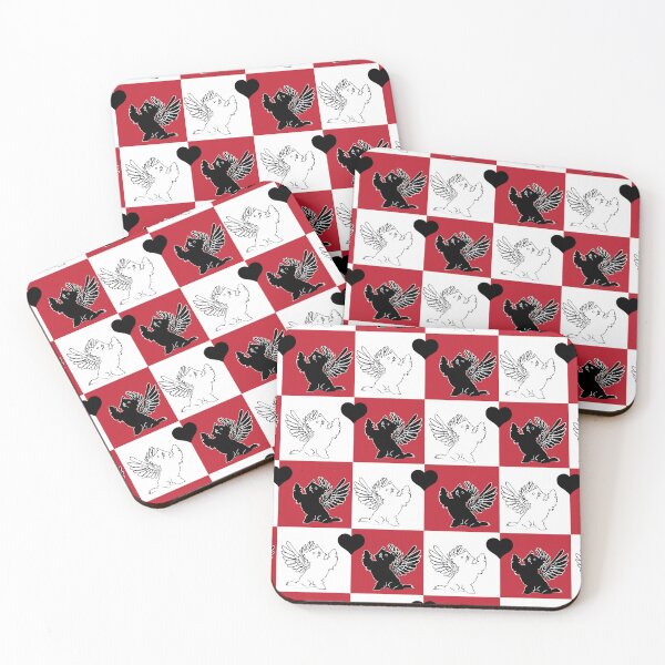 Item preview, Black & White Angel Dogs on Red & White Checkered Background designed and sold by Digitalmyth's Designs.