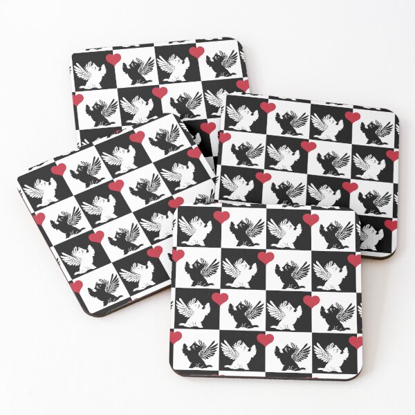 Item preview, Black & White Angel Dogs with Red Hearts on Black & White Checkered Background designed and sold by Digitalmyth's Designs.