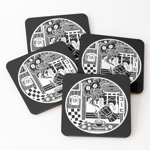 Item preview, Retro Kissaten Coffee Ritual | Japanese Woodblock Print Moka Express Design designed and sold by Mex Power.