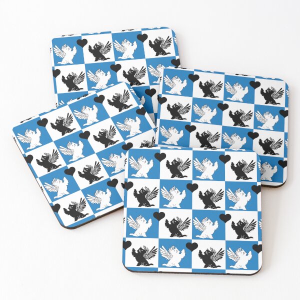 Item preview, Black & White Angel Dogs on Blue & White Checkered Background designed and sold by Digitalmyth's Designs.