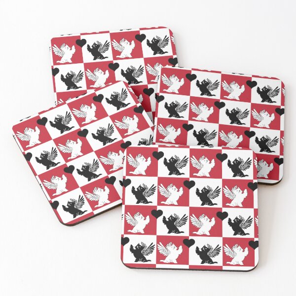 Item preview, Black & White Angel Dogs on Red & White Checkered Background designed and sold by Digitalmyth's Designs.