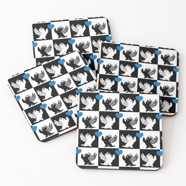 Item preview, Black & White Angel Dogs with Blue Hearts on Black & White Checkered Background designed and sold by Digitalmyth's Designs.
