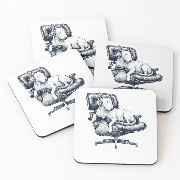 Item preview, Vintage Bull Terrier with Headphones Mid Century Dog Lover designed and sold by DoodleTortle.