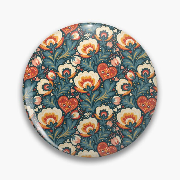 Item preview, Valentine’s Day Floral and Heart Seamless Pattern – Scandinavian Folk Art by heidiannemorris © designed and sold by FOLK ART FUSION by heidiannemorris.