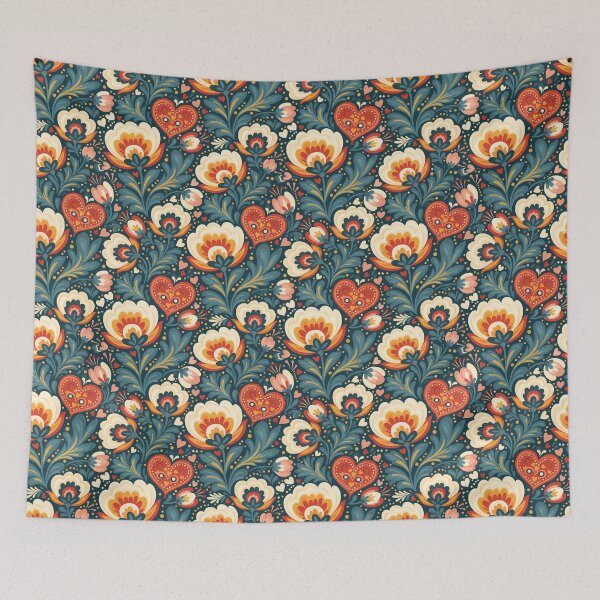 Item preview, Valentine’s Day Floral and Heart Seamless Pattern – Scandinavian Folk Art by heidiannemorris © designed and sold by FOLK ART FUSION by heidiannemorris.