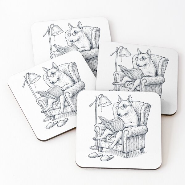 Artikelvorschau, Vintage Bullterrier liest Buch Hundemama Papa entworfen und verkauft von DoodleTortle.