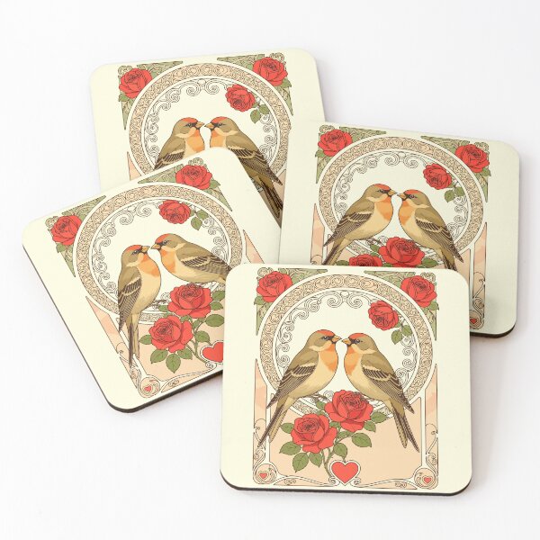 Item preview, Stylized Birds and Red Roses Art Nouveau Illustration designed and sold by taiche.