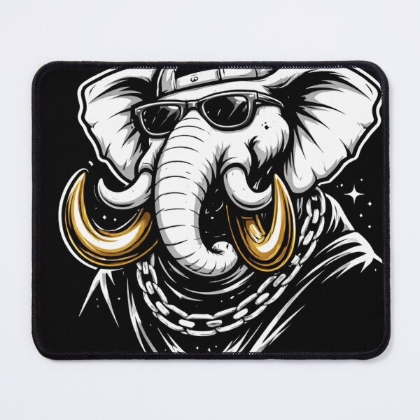 Item preview, Modern Elephant Illustration – Monochrome Elephant Head with Gold Tusks (Street Art Style) designed and sold by Bassui.