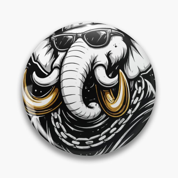 Item preview, Modern Elephant Illustration – Monochrome Elephant Head with Gold Tusks (Street Art Style) designed and sold by Bassui.
