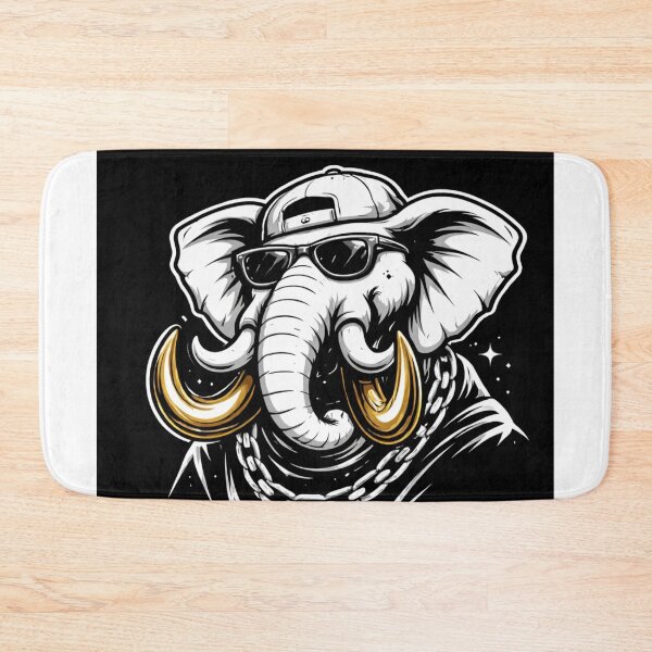 Item preview, Modern Elephant Illustration – Monochrome Elephant Head with Gold Tusks (Street Art Style) designed and sold by Bassui.
