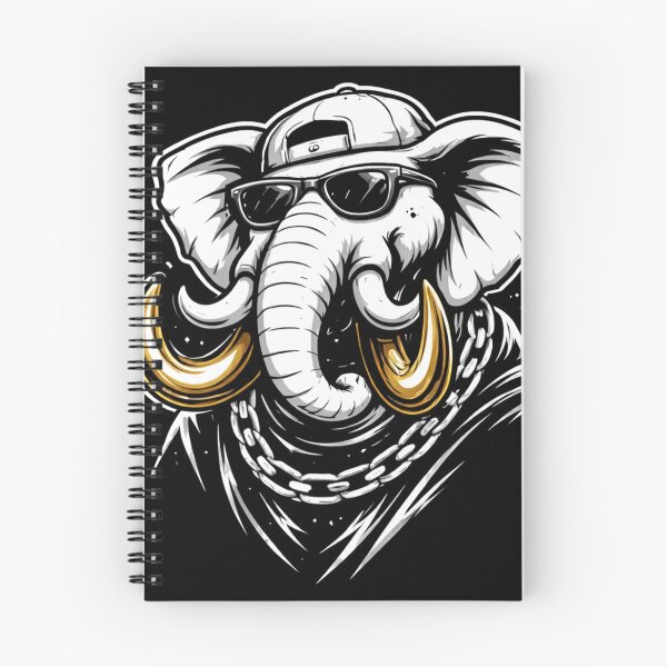 Item preview, Modern Elephant Illustration – Monochrome Elephant Head with Gold Tusks (Street Art Style) designed and sold by Bassui.