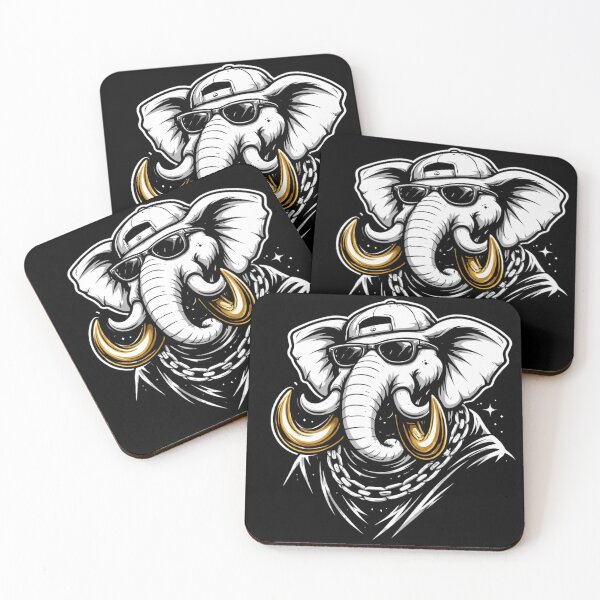 Item preview, Modern Elephant Illustration – Monochrome Elephant Head with Gold Tusks (Street Art Style) designed and sold by Bassui.
