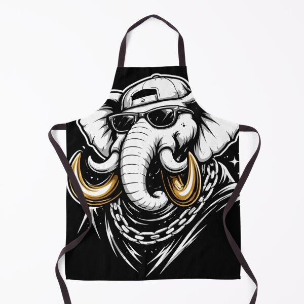 Item preview, Modern Elephant Illustration – Monochrome Elephant Head with Gold Tusks (Street Art Style) designed and sold by Bassui.