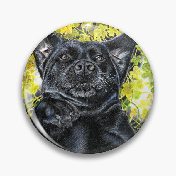 Item preview, Black dog lying in the clovers designed and sold by CozyRainRabbit.