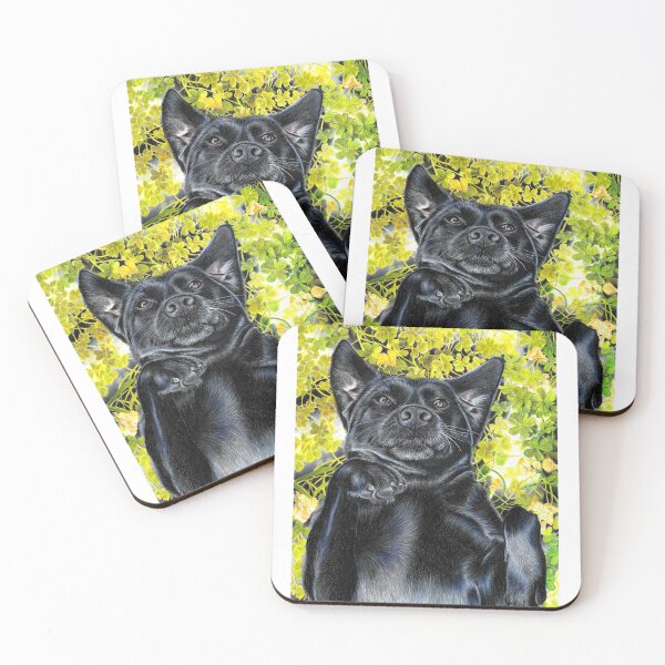 Item preview, Black dog lying in the clovers designed and sold by CozyRainRabbit.
