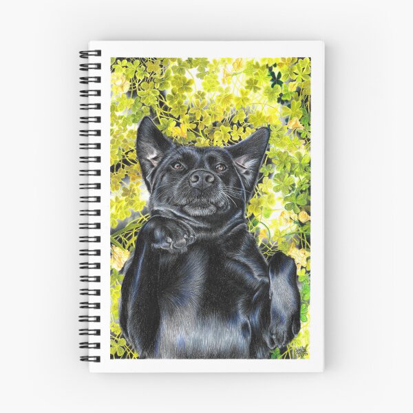 Item preview, Black dog lying in the clovers designed and sold by CozyRainRabbit.