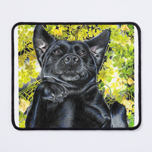 Item preview, Black dog lying in the clovers designed and sold by CozyRainRabbit.