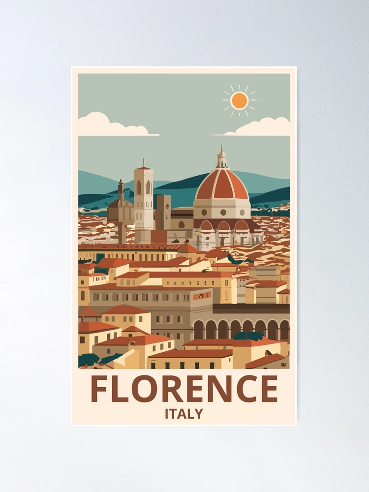 Affiche Vintage De Voyage Avec Horizon De Florence Italie Sur Toile 1293139