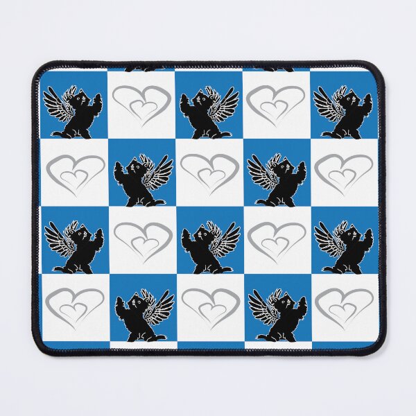 Item preview, Black Angel Dog & Heart Blue Checkered Background designed and sold by Digitalmyth's Designs.