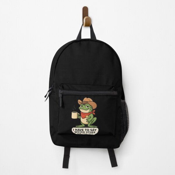 Item preview, Funny Cowboy Frog Saying “I Have to Say Weird Stuff or I’ll Die” – Coffee Lover Meme Frog Illustration designed and sold by Golden Blaze Studio.
