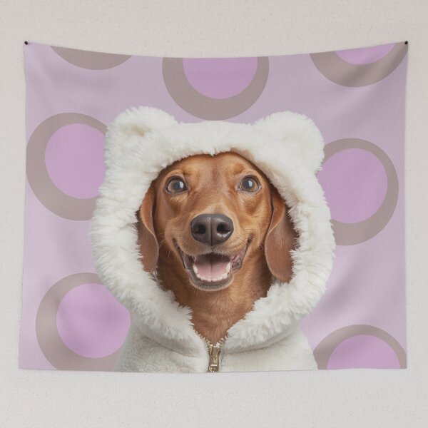 Item preview, Weenie dog dressed in polar bear hoodie designed and sold by FlowerFolie.