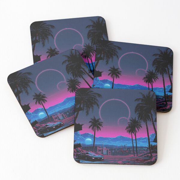Item preview, Ferrar 80s retro-futuristic landscape with palm trees and a sports car neon colors 12 designed and sold by Neon G.
