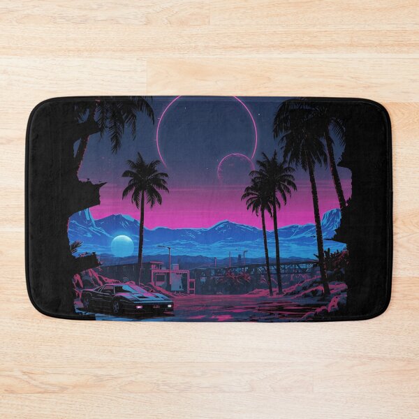 Item preview, Ferrar 80s retro-futuristic landscape with palm trees and a sports car neon colors 12 designed and sold by Neon G.