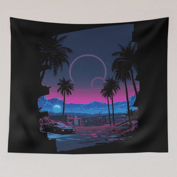 Item preview, Ferrar 80s retro-futuristic landscape with palm trees and a sports car neon colors 12 designed and sold by Neon G.