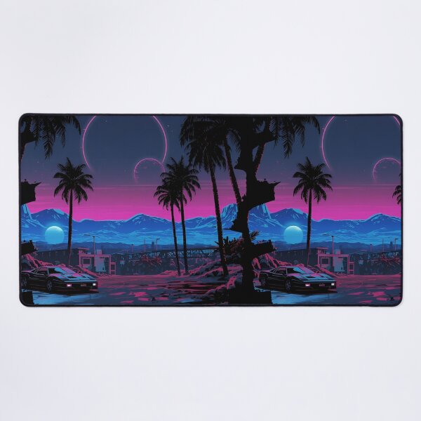 Item preview, Ferrar 80s retro-futuristic landscape with palm trees and a sports car neon colors 12 designed and sold by Neon G.
