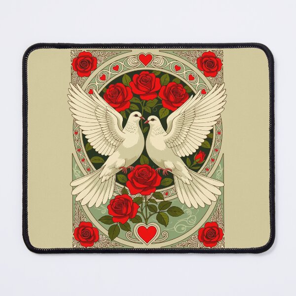 Item preview, White Doves and Red Roses Art Nouveau Illustration designed and sold by taiche.