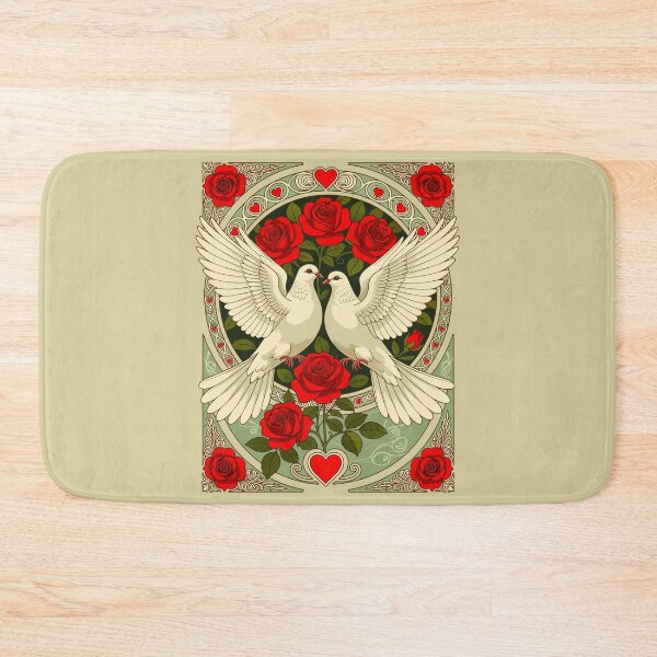 Item preview, White Doves and Red Roses Art Nouveau Illustration designed and sold by taiche.