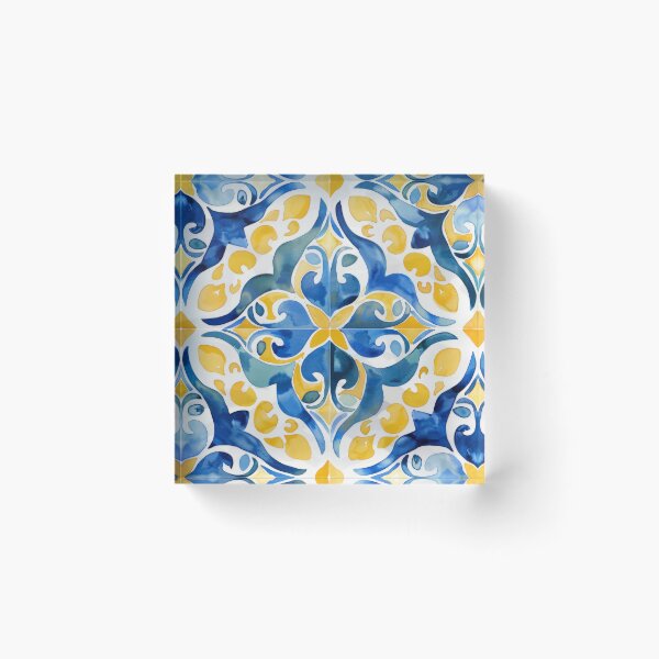 Item preview, Mediterranean blue yellow tiles pattern  designed and sold by PG Illustration.