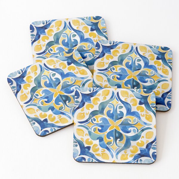 Item preview, Mediterranean blue yellow tiles pattern  designed and sold by PG Illustration.