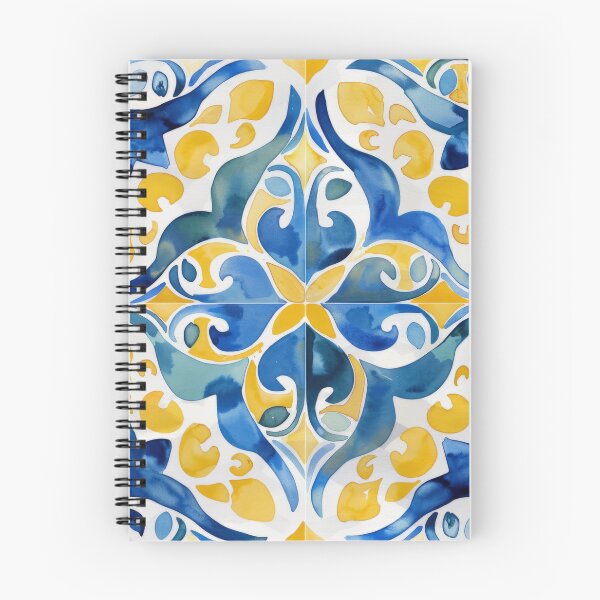 Item preview, Mediterranean blue yellow tiles pattern designed and sold by PG Illustration.