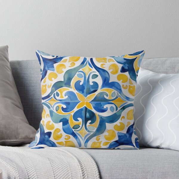 Item preview, Mediterranean blue yellow tiles pattern designed and sold by PG Illustration.